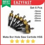 Mata Bor Hole Saw Drill Bit HSS Holesaw Wood Kayu Metal Besi Set 5 Pcs