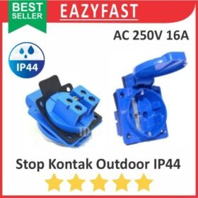 Stop Kontak Terminal 1 Outdoor Waterproof IP44 Tutup Cover Biru Water Proof Anti Air Steker 3 Kabel Colokan Colok Plug Arde Listrik Socket Panel PLN Genset