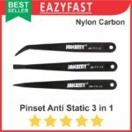 Pinset Set Anti Static Tweezer Black 3 in 1 Elektronik Nylon Carbon