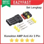 Konektor AMP 3p 3 Pin Kaki Waterproof Connector Anti Air Socket Kabel