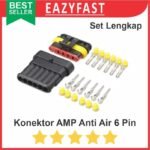 Konektor AMP 6p 6 Pin Kaki Waterproof Connector Anti Air Socket Kabel