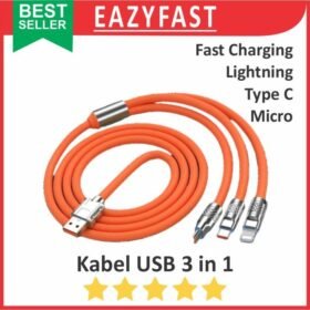 Kabel Data Charger 3in1 Micro USB type C Lightning Apple iPhone 3 in 1 Fast Charge Cable LED USLION