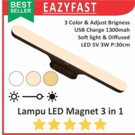 Lampu Tempel LED Black Magnet 3in1 USB Charge 5V 3W 3 Warna Color Putih White Warm Dinding Cermin Make Up Meja Baca Belajar Rak Lemari Touch Adjustable Brightness