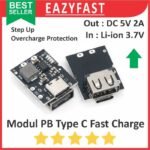 Modul Step Up Mesin Powerbank USB Type C 5V 2A Fast Charge PB Power Bank Module Lithium 18650 Overcharge Protection Auto Cut Off Protect Board Black