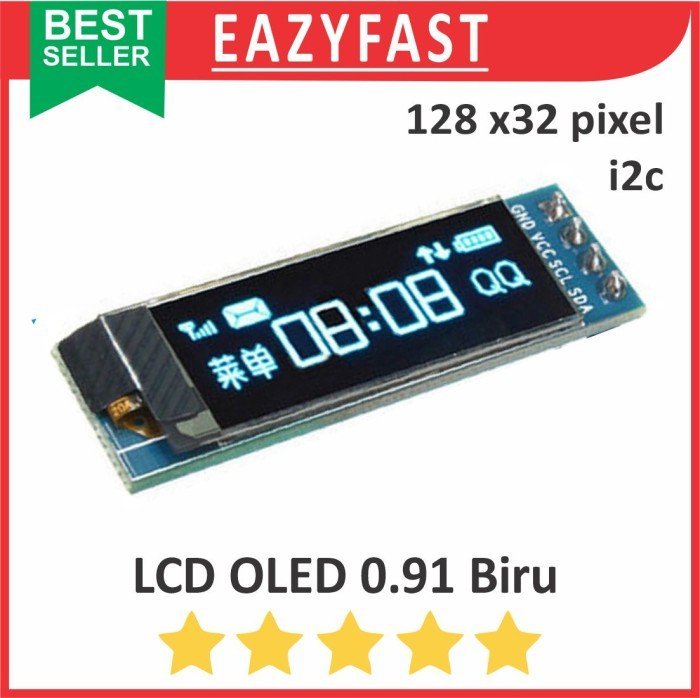 ginee_20241227162840862_4853456005.jpeg Modul LCD OLED 0.91 Inch Blue Biru Display Screen 0.91" 128x32 i2c Arduino Module - Image 1