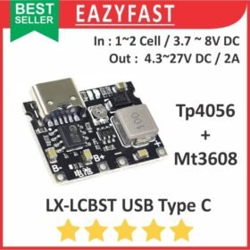 Modul LX LCBST TP4056 USB Type C MT3608 Mini UPS Charger Lithium 18650 2 Cell Step Up Boost 2A
