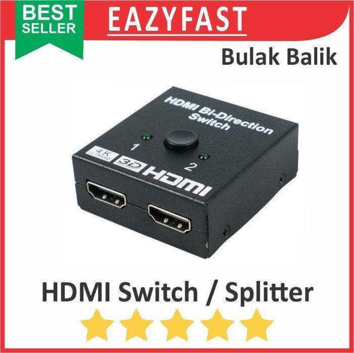 ginee_20250122144943304_7570175820.jpeg HDMI Switch Splitter Duplicator Input Output 2 Port Kabel Arah Bulak Balik Bidirectional Split Select Selector Duplikat - Image 1