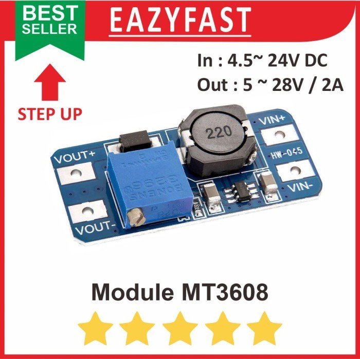 ginee_20250129153856499_9849641175.jpeg Step Up 2A MT3608 Module Modul DC Adjustable Power Boost Regulator - Image 1