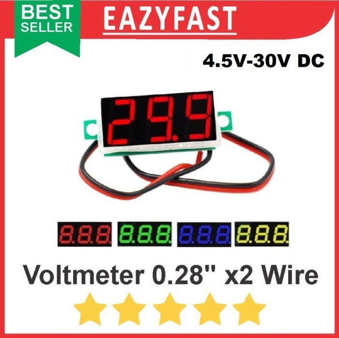 ginee_20250205153752928_9032573477.jpeg Voltmeter Digital DC 0.28" Inch 2 Kabel Wire Volt Meter Kecil Mini - Image 1