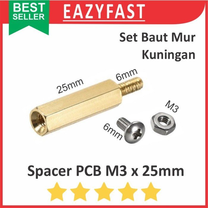 ginee_20250220153511446_7790908502.jpeg Spacer PCB Kuningan M3 25mm 25 mm 2.5cm 2.5 cm Kaki Dudukan Hex Metal Besi Set Male Female Mur Baut - Image 1