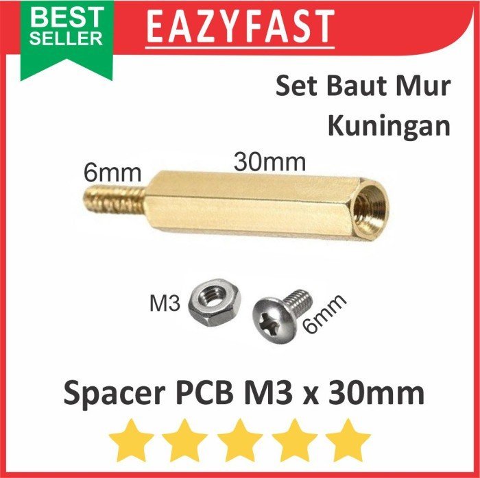 ginee_20250220154443821_9003329418.jpeg Spacer PCB Kuningan M3 30mm 30 mm 3cm 3 cm Kaki Dudukan Hex Metal Besi 1 Set Male Female Mur Baut - Image 1