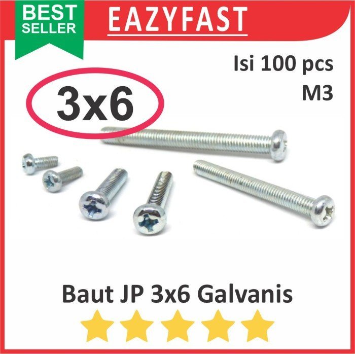 ginee_20250224152358060_1189722326.jpeg Baut JP M3 6mm 3x6 3 x 6 mm M3x6 Galvanis Putih Phillips Screw Drat Halus Pack 100Pcs Skrup Sekrup - Image 1
