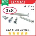 Baut JP M3 8mm 3x8 3 x 8 mm M3x8 Galvanis Putih Phillips Screw Drat Halus Pack 100Pcs Skrup Sekrup