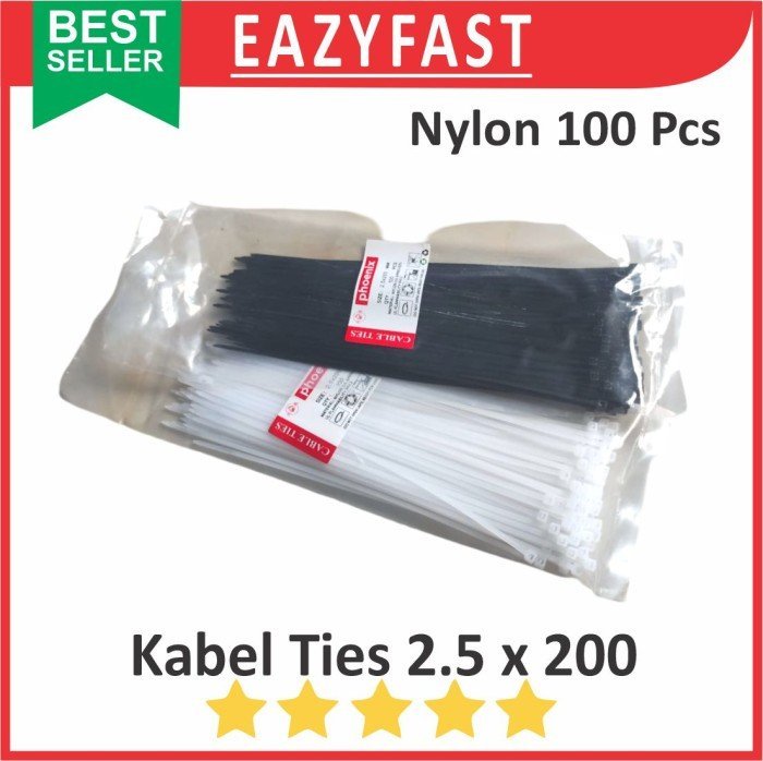 ginee_20250307155910935_5591790535.jpeg Cable Ties 2.5x200 Hitam Putih Kabel Tis 2.5 x 200 mm Klip Tali Nylon Tie Lock Pack 200mm 20cm 20 cm - Image 1