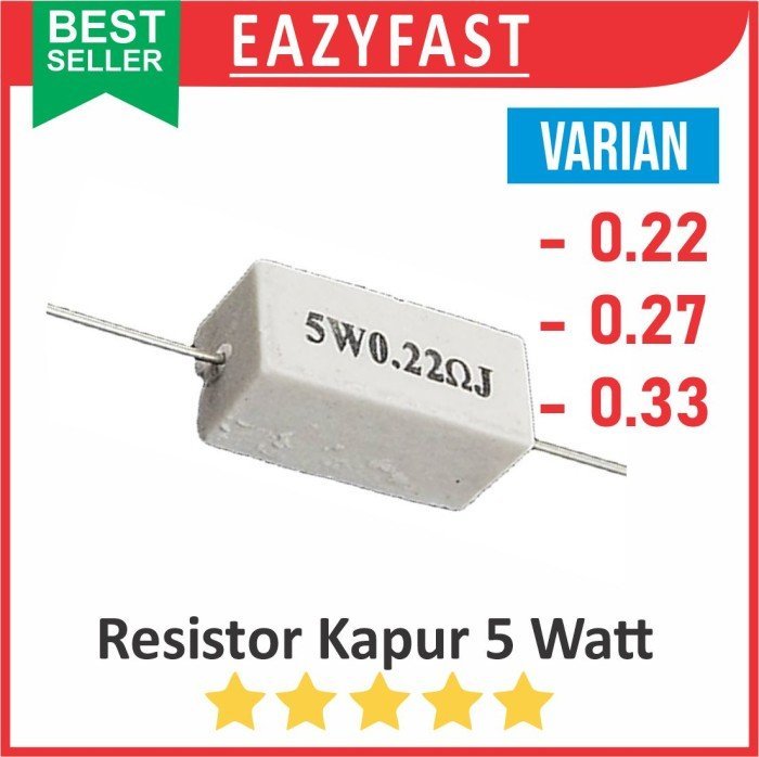ginee_20250320104902900_7040251972.jpeg Resistor R Kotak Kapur 0.22 0.27 0.33 Ohm 5 W Watt 5W Keramik Ceramic 0.22R 0.27R 0.33R - Image 1