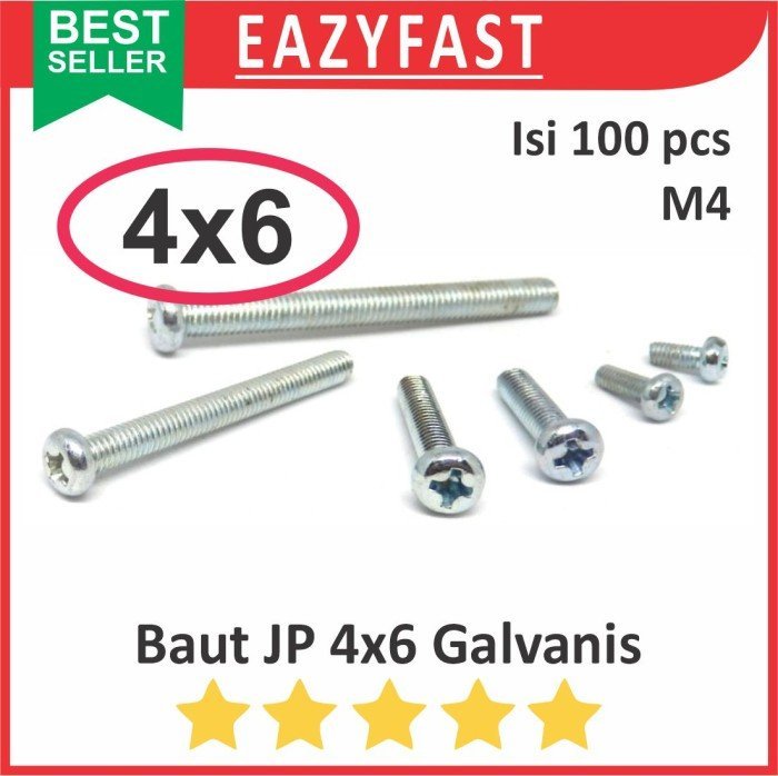 ginee_20250320140809082_4890066263.jpeg Baut JP M4 6mm 4x6 4 x 6 mm M4x6 Galvanis Putih Phillips Screw Drat Halus Pack 100 Pcs Skrup Sekrup - Image 1