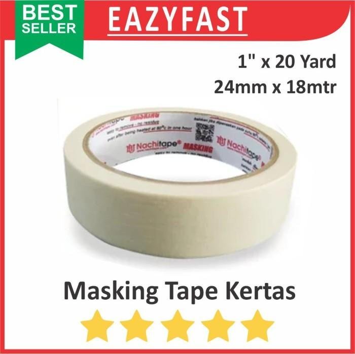ginee_20250715105416167_1659857012.jpeg Masking Tape Kertas Kuning 1 Inch 24mm 18m Lakban Cream Coklat Tutup Cat Isolasi Selotip Esolasi Lem - Image 1