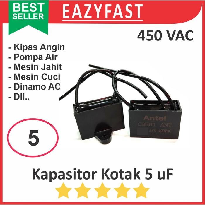 ginee_20250819152006149_0341442512.jpeg Kapasitor Kotak 5uF 5 uF Dinamo Motor AC PLN Induksi Kipas Angin Fan Capacitor 450VAC 450 VAC V AC - Image 1