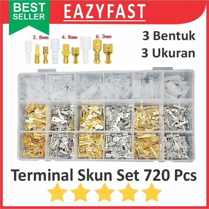 ginee_20250922150741334_6141919919.jpeg Skun Kabel Gepeng Male Female Set 720 Pcs Sekun Terminal Kuningan Cover Motor Mobil Otomotif - Image 1