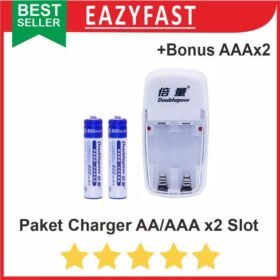 Paket Charger Baterai AA / AAA 2 + Bonus Baterai Charge AAA 2 Pcs