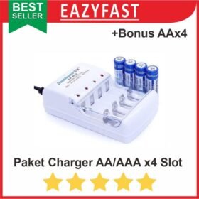Paket Charger Baterai AA / AAA 4 + Bonus Baterai Charge AA 4 Pcs