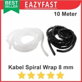 Cable Kabel Spiral 8mm Selang Gulung Pelindung Wrap Band Hitam Putih