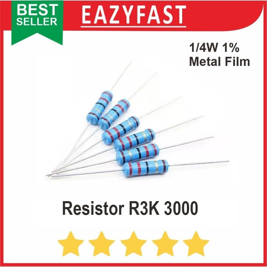 ginee_20250925140614246_9181394630.jpeg Resistor R 3K R3K 3000 Ohm 1% Tolerance 1/4w Metal Film Biru Presisi - Image 1