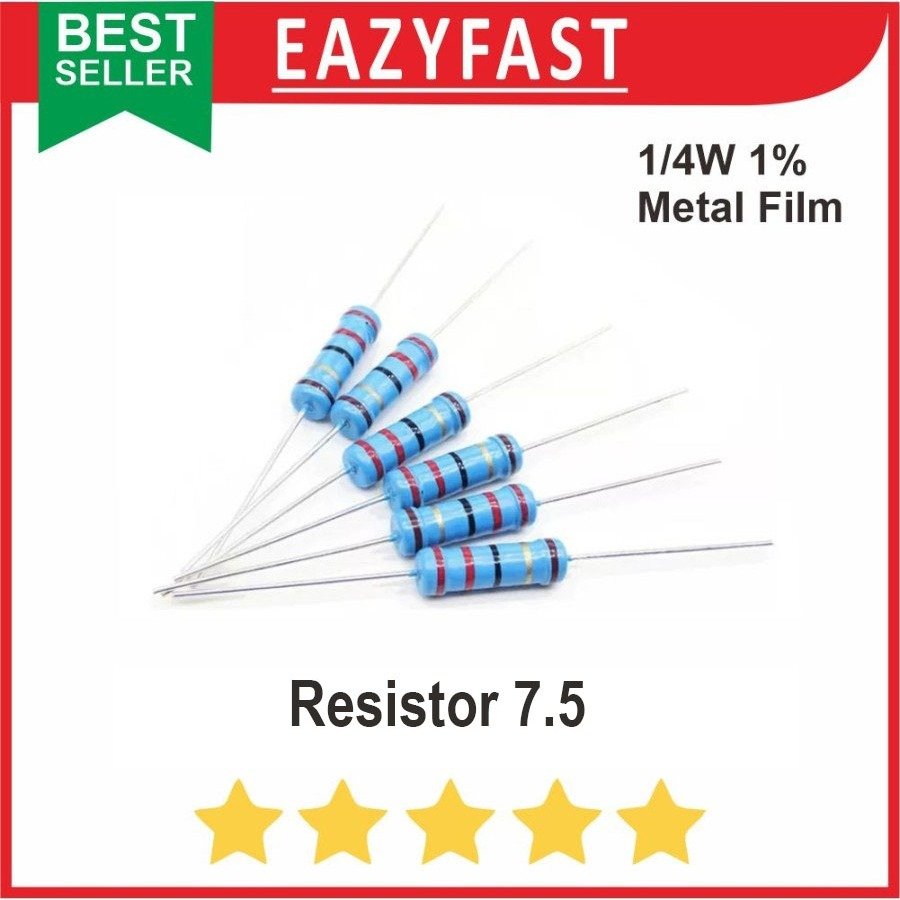 ginee_20250925142937023_1285918125.jpeg Resistor 7R5 R7.5 7.5 7 Ohm 1% Tolerance 1/4w Metal Film Biru Presisi - Image 1