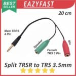 Kabel Splitter Audio 1 Male TRRS to 2 Feale TRRS 3.5mm Mic Microphone Speaker Headset Pisah 3 4 Pin Ring