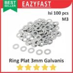 Ring Plat Washer Mur Baut M3 3mm M 3 mm Flat Plate Galvanis Putih JP Screw Pack isi 100 Pcs Skrup WP