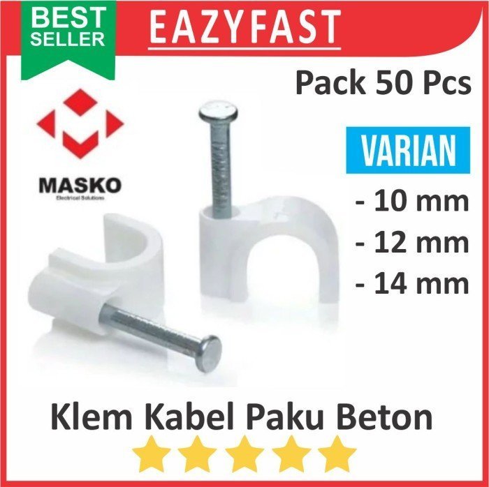ginee_20250307112501147_6522279840.jpeg Klem Kabel Paku Dinding Tembok Beton 10mm 12mm 14mm no 10 12 14 mm Masko Supra Cable Clamp Pack 50 - Image 1