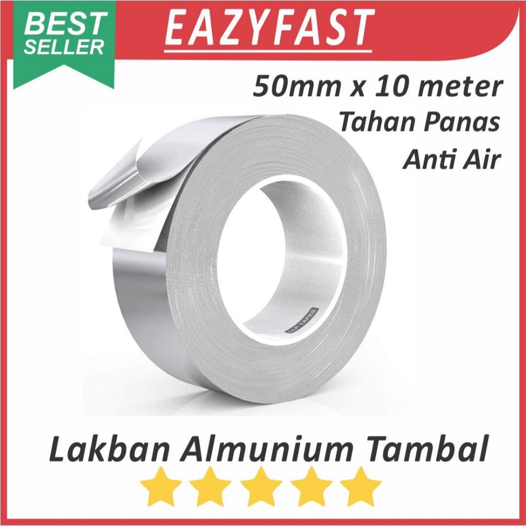 ginee_20251117112733923_7131271589.jpeg Lakban Tape Almunium 10 meter Anti Panas Bocor Air Tambal Alumunium Aluminum Foil Tambal Panci Wajan - Image 1