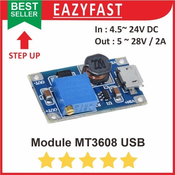ginee_20250129160338595_8464405503.jpeg Step Up 2A MT3608 USB Module Modul DC Adjustable Power Boost Regulator - Image 1