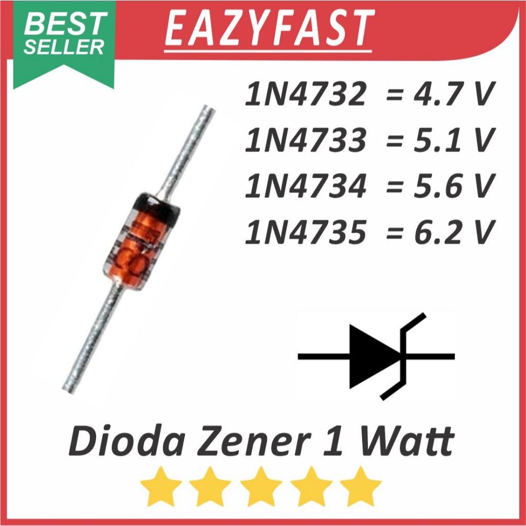 ginee_20251201163629159_0807120535.jpeg Dioda Zener Diode 1 Watt 4.7V 5.1V 5.6V 6.2V 1N4732 1N4733 1N4734 1N4735 4.7 5.1 5.6 6.2 V Volt 1W - Image 1