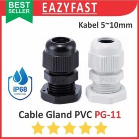 Kabel Cable Gland PG11 PG 11 PVC Waterproof IP68 Water Proof IP 68 Hitam Putih Glen Box Panel Listrik 5mm 10mm