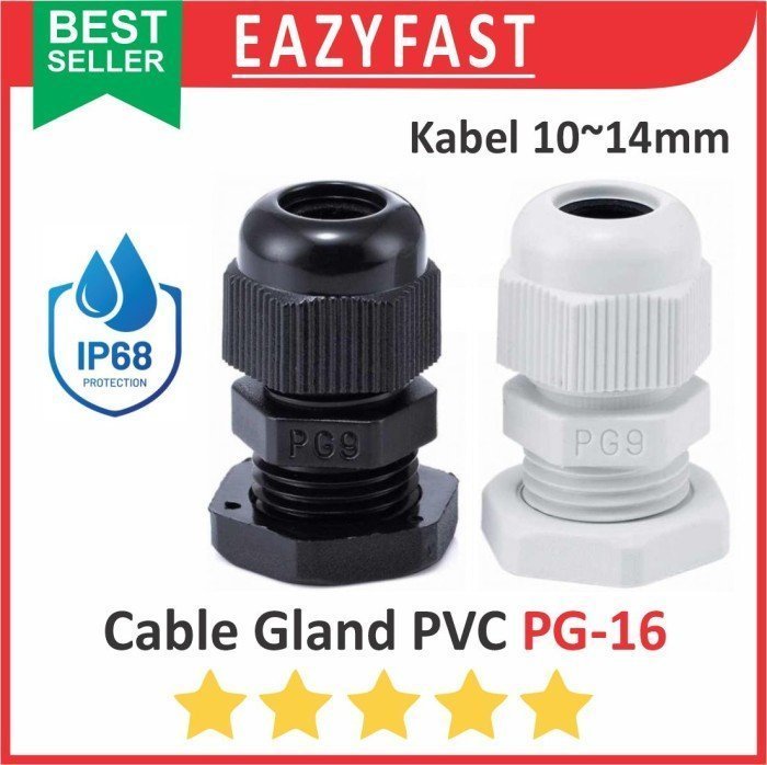 ginee_20241213095352016_2931629581.jpeg Kabel Cable Gland PG16 PG 16 PVC Waterproof IP68 Water Proof IP 68 Hitam Putih Glen Box Panel Listrik 10mm 14mm - Image 1
