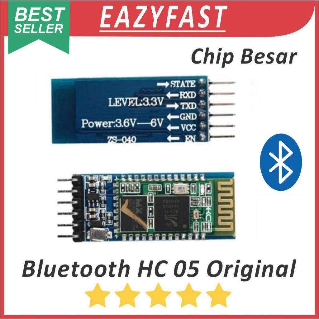 ginee_20260128155823781_7556940780.jpeg Modul Bluetooth BT HC-05 HC05 HC 05 Ori Chip Besar CST MX Arduino Wireless Serial TTL Module - Image 1