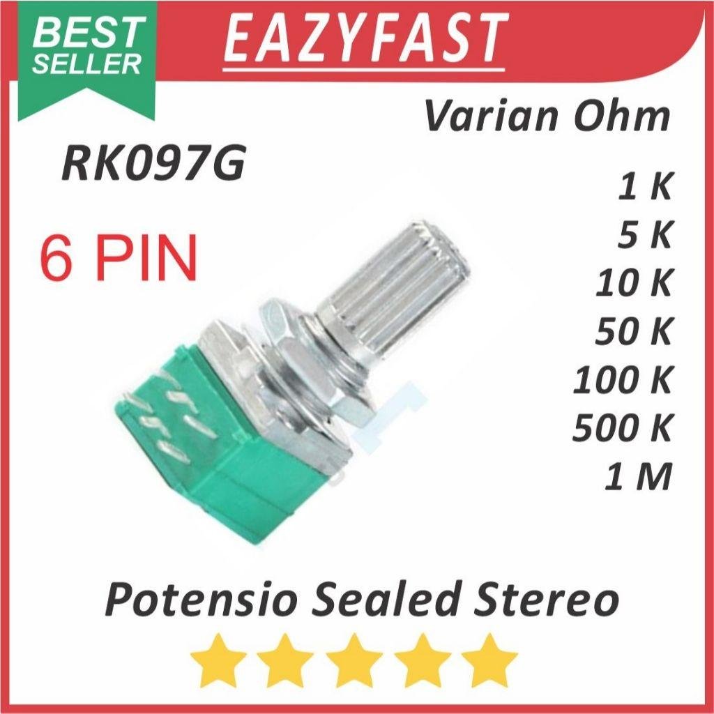 ginee_20260402124613173_4553012402.jpeg Potensiometer Audio Sealed Hijau Stereo 6P 6 P Pin Kaki 1K 5K 10K 50K 100K 500K 1M 1 5 10 50 100 500 K Ohm Potensio Potentio Meter RK097G Potentiometer B Linear - Image 1