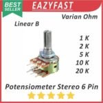 Potensiometer 6P 6 P Pin Kaki Stereo B Linear 1K 2K 5K 10K 20K Potensio Potentio Meter Potentiometer 1 2 5 10 20 K Ohm