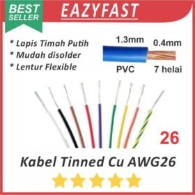 Kabel Serabut Tinned Cu AWG26 AWG 26 Tembaga Lapis Timah Putih Lentur Flexible PVC JST Audio NYAF