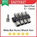 Mata Bor Obeng Kunci Shock Set 9 Pcs Hex Shank 1/4 Sok Sock Ring Pas