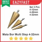 Mata Bor Hex Pagoda Multi Step Cone Drill Kerucut Titanium Set 3 Pcs