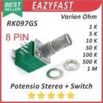 Potensiometer Audio Sealed Hijau Stereo Saklar 8P 8 P Pin Kaki 1K 5K 10K 50K 100K 500K 1M 1 5 10 50 100 500 K Ohm Switch Potensio Potentio Meter RK097NS Potentiometer B Linear