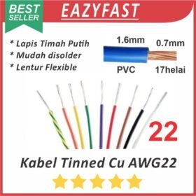 Kabel Serabut Tinned Cu AWG22 AWG 22 NYAF Tembaga Lapis Timah Putih Lentur Flexible PVC JST Audio