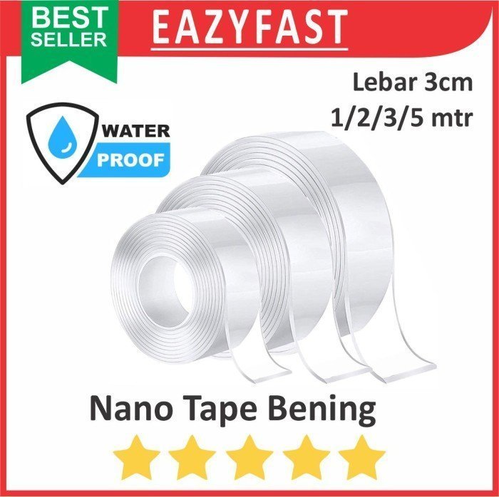 ginee_20250225151351869_9992025747.jpeg Double Nano Tape Bening Tebal 1 Inch 30mm Lem Tahan Anti Air Waterproof Lakban Isolasi PU Gel - Image 1